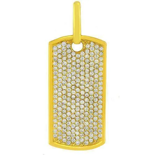 14K Solid Yellow Gold Mens Diamond Dog Tag Pendant 3.50 Ctw