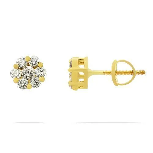 14k White Gold Diamond Cluster Stud Earrings 0.90 Ctw