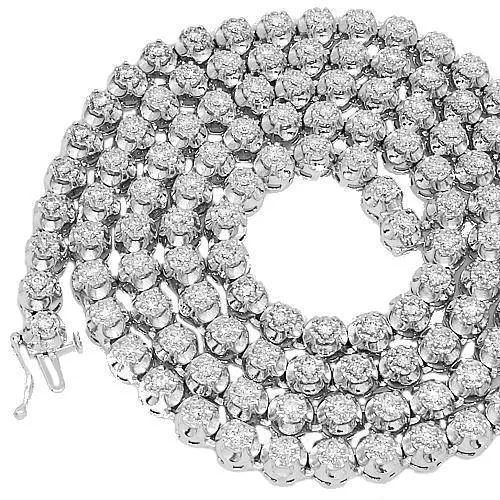 14k White Gold Mens Diamond Tennis Chain 9.50 Ctw