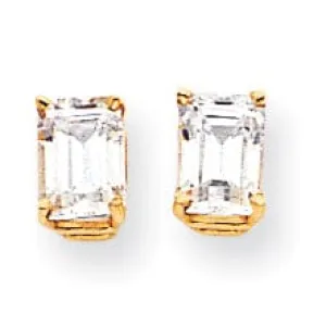 14k Yellow Gold Emerald Cut Cubic Zirconia Earring