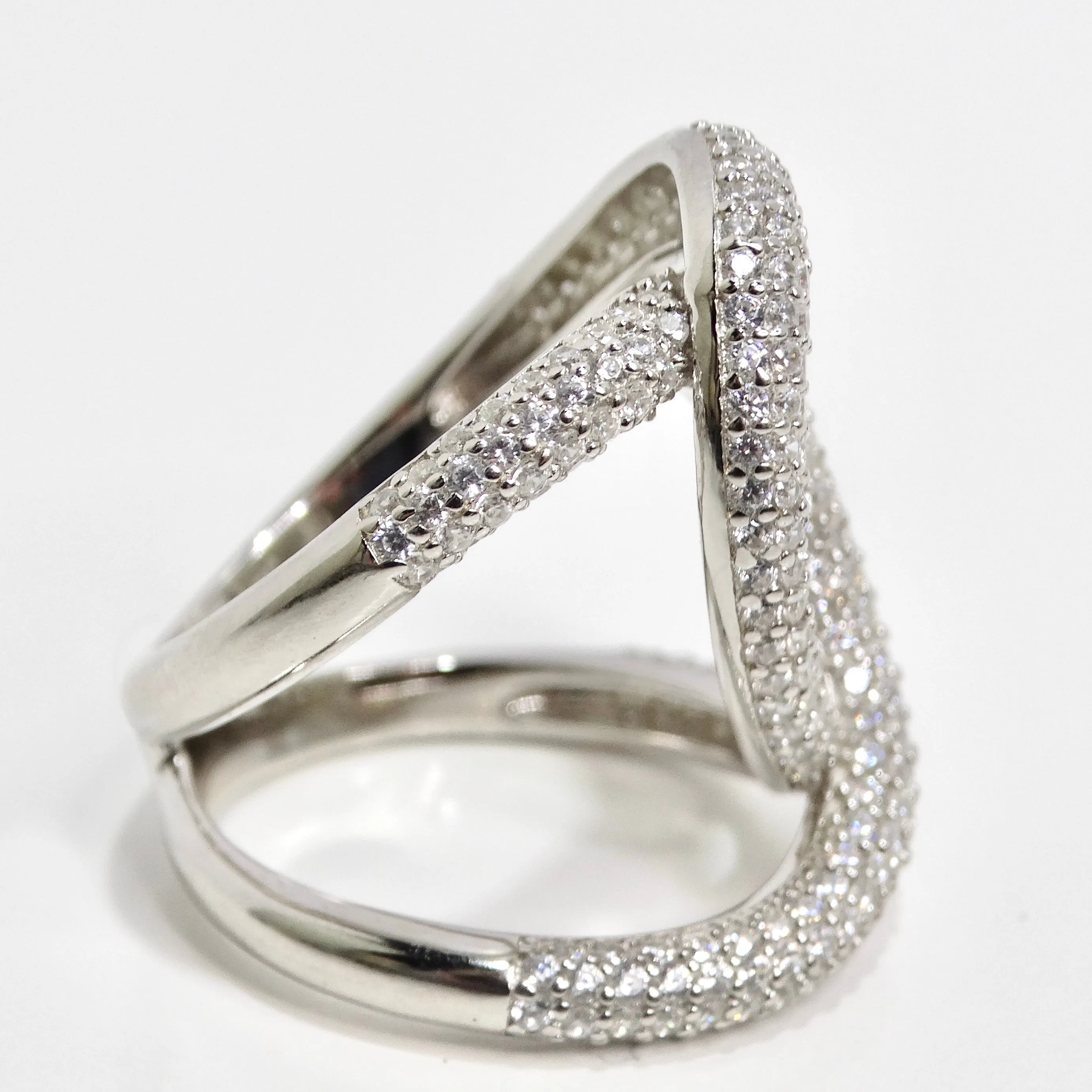 1990s Swarovski Crystal Silver Chanel Inspired Ring
