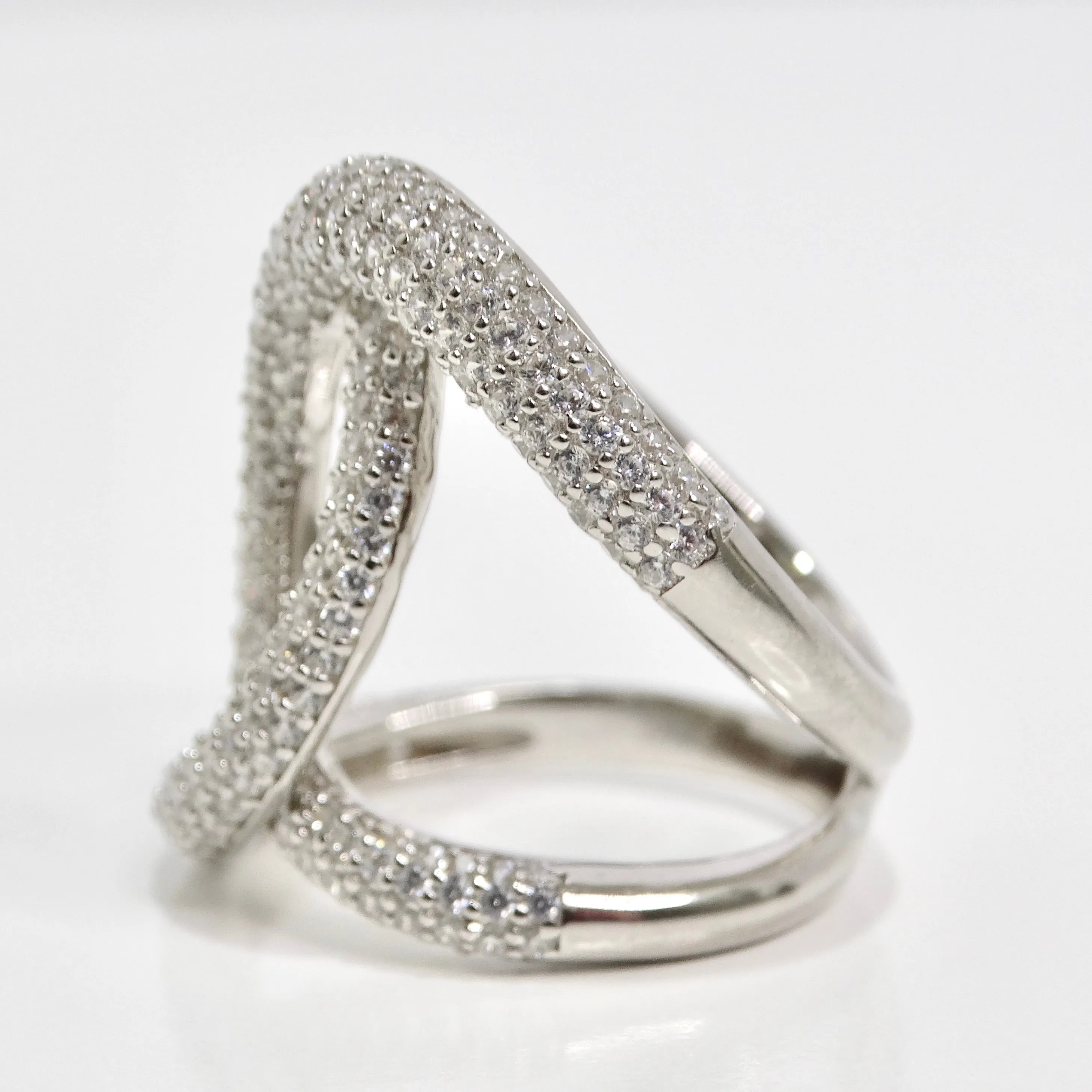 1990s Swarovski Crystal Silver Chanel Inspired Ring