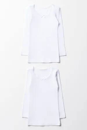 2 Pack Long Sleeve Vests White