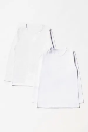 2 Pack Long Sleeve Vests White