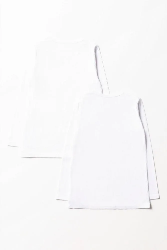 2 Pack Long Sleeve Vests White