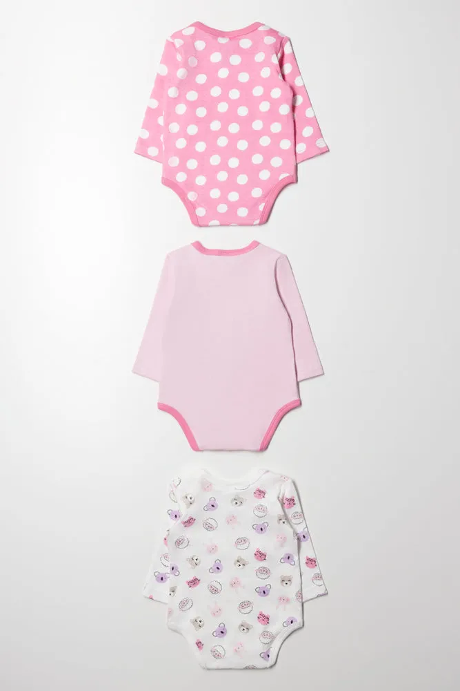 3 Pack Long Sleeve Bodyvests Pink