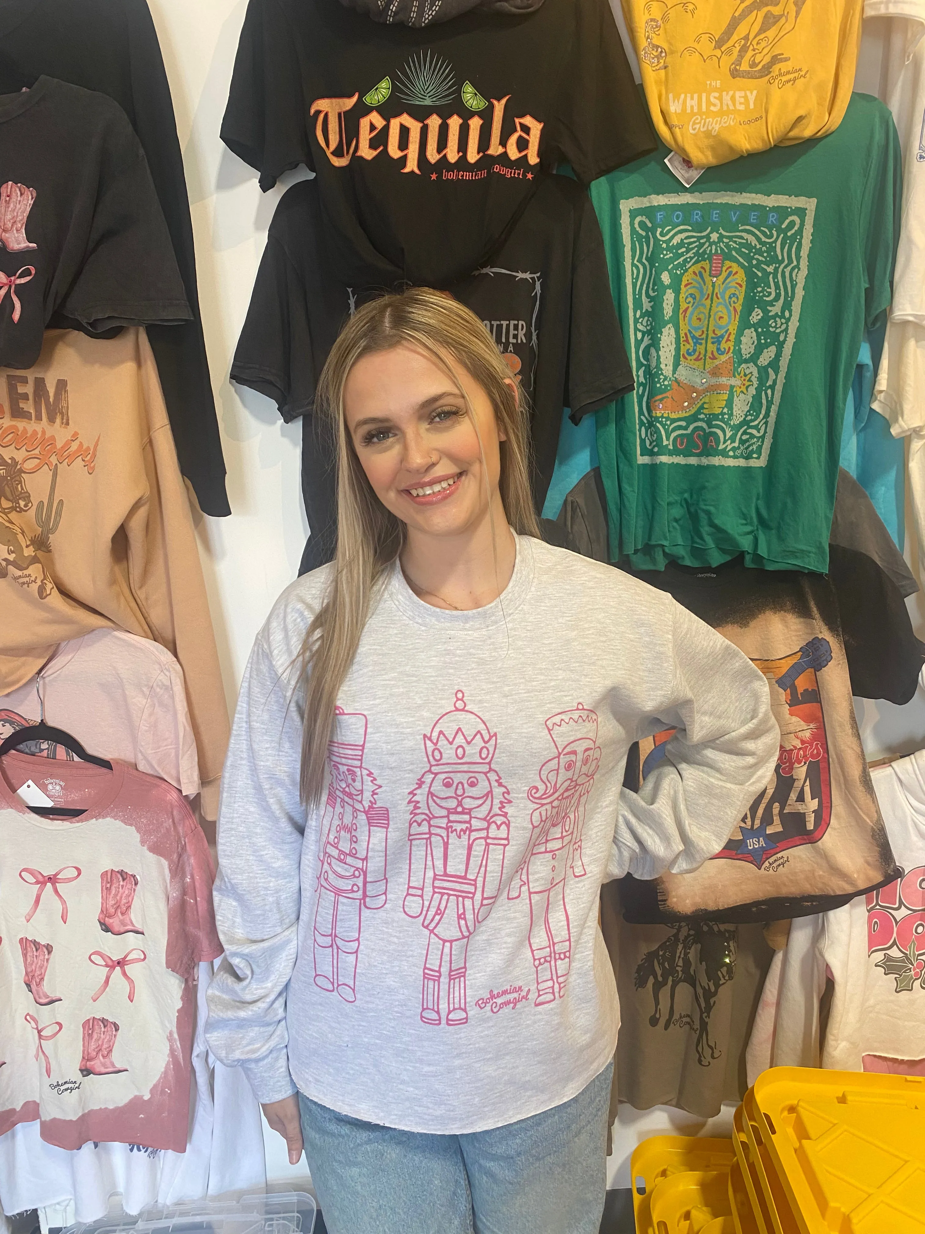 3 Pink Nutcrackers on Grey Sweatshirt - WS