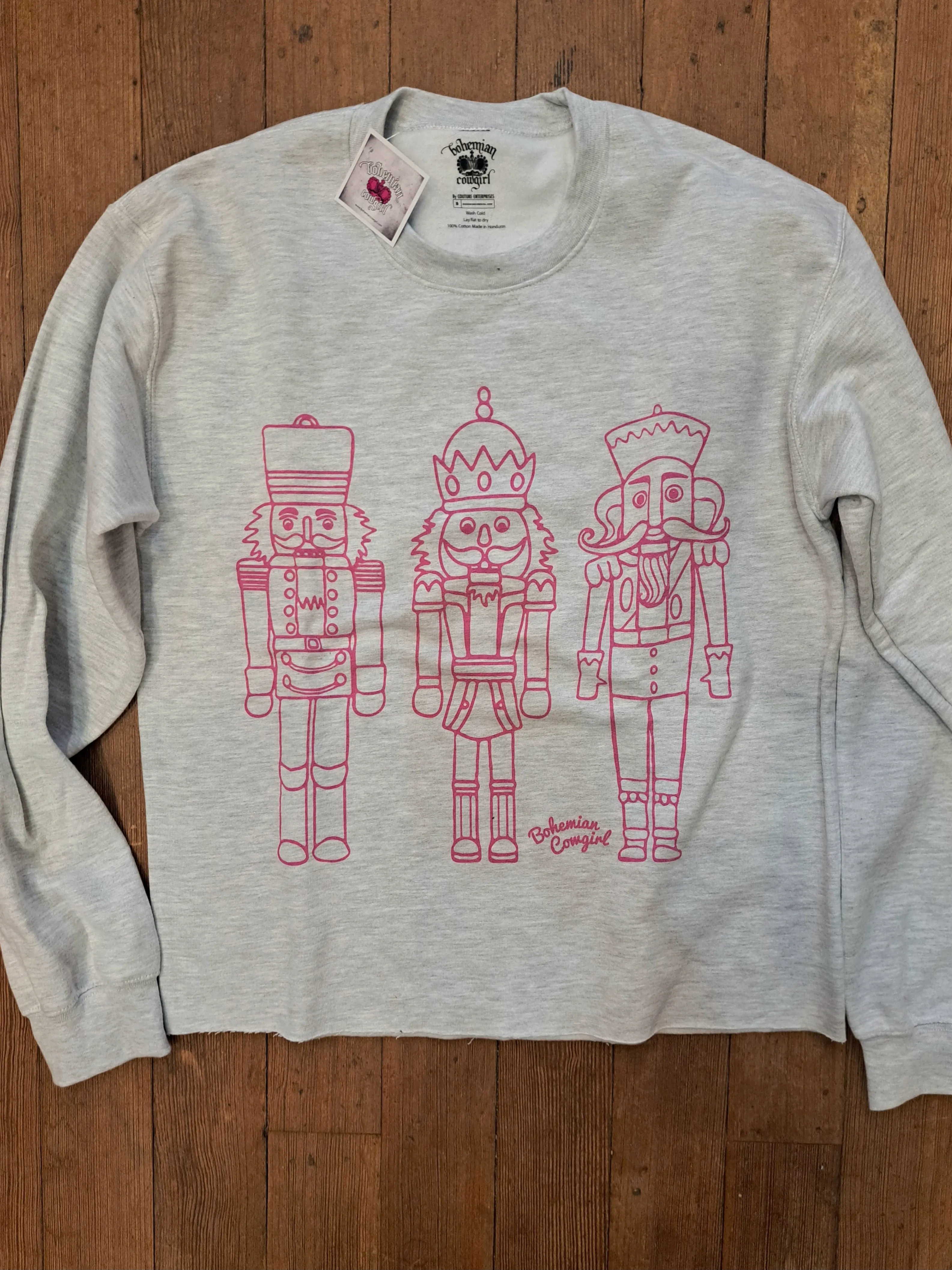 3 Pink Nutcrackers on Grey Sweatshirt - WS