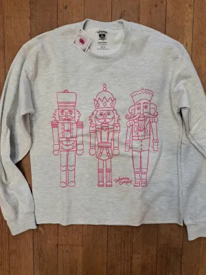 3 Pink Nutcrackers on Grey Sweatshirt - WS