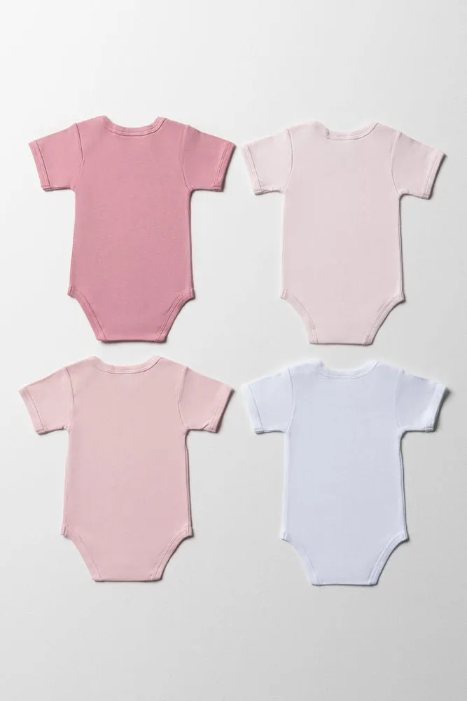 4 Pack Bodyvests Pink And White