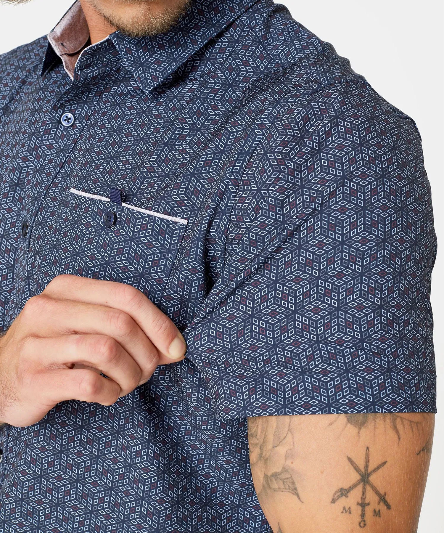 7 Diamonds Cube Short Sleeve Shirt - Navy Blue