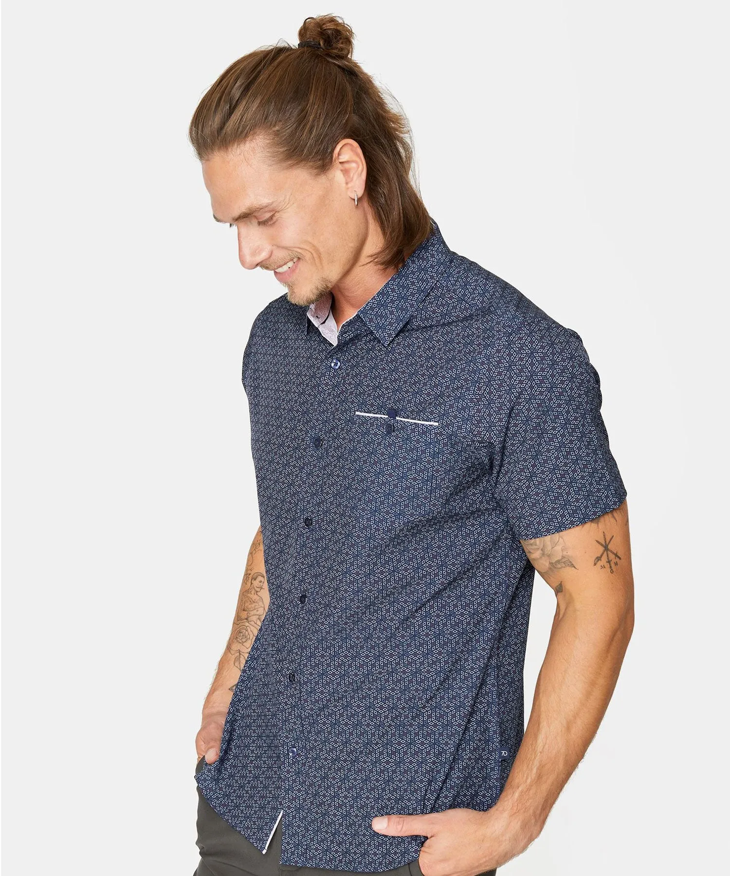 7 Diamonds Cube Short Sleeve Shirt - Navy Blue
