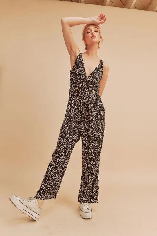 Aemi   Co Ditsy Floral Surplice Sleeveless Wide Leg Jumpsuit