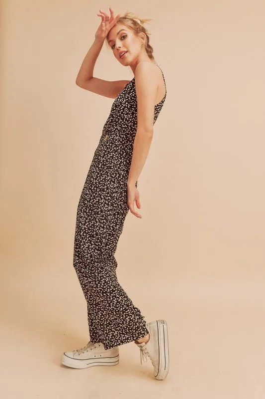 Aemi   Co Ditsy Floral Surplice Sleeveless Wide Leg Jumpsuit