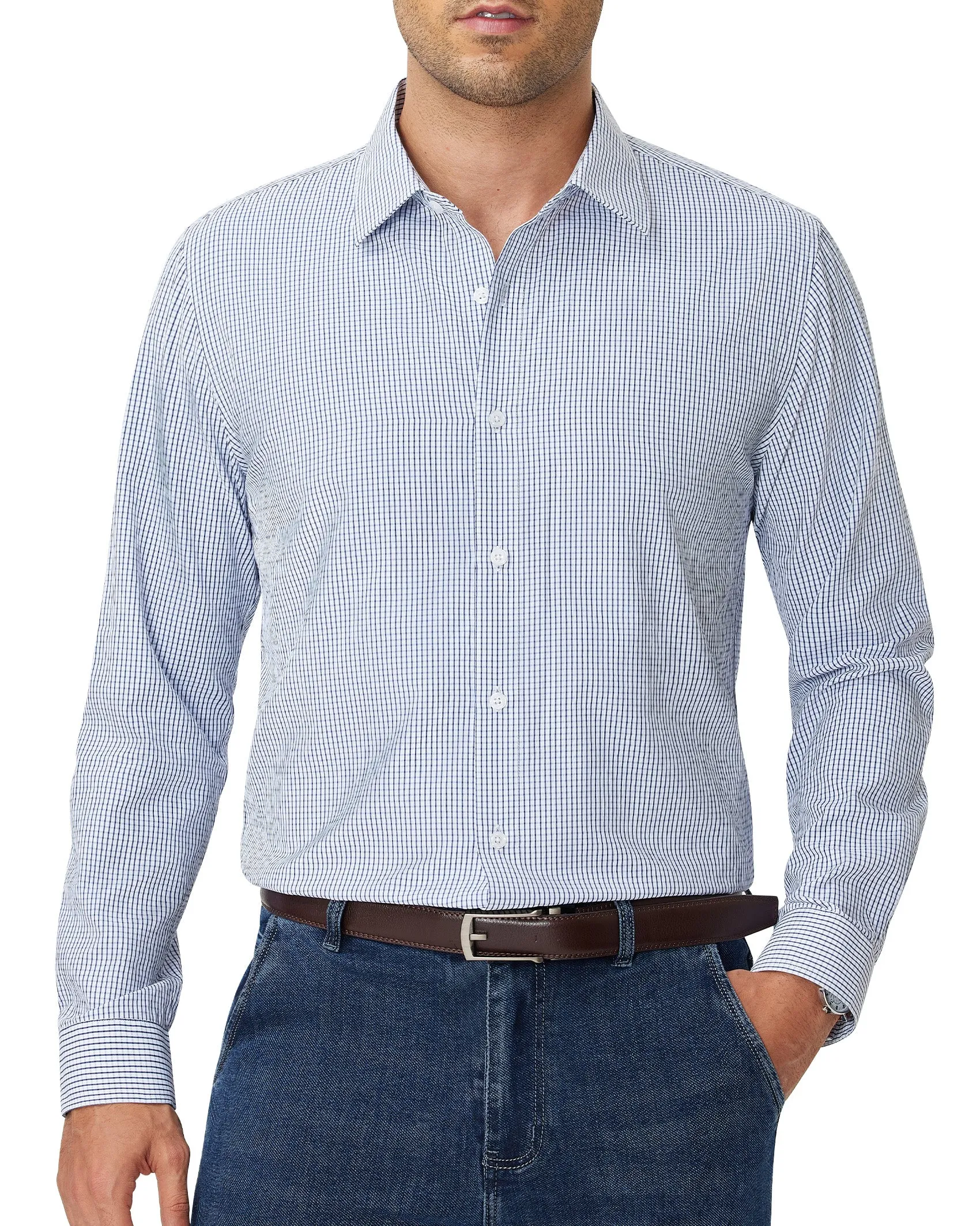 Alimens & Gentle Men's Plaid Button Down Dress Shirt Long Sleeve