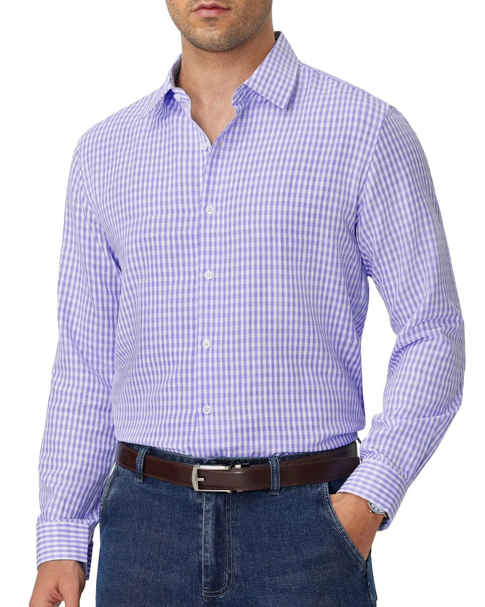 Alimens & Gentle Men's Plaid Button Down Dress Shirt Long Sleeve