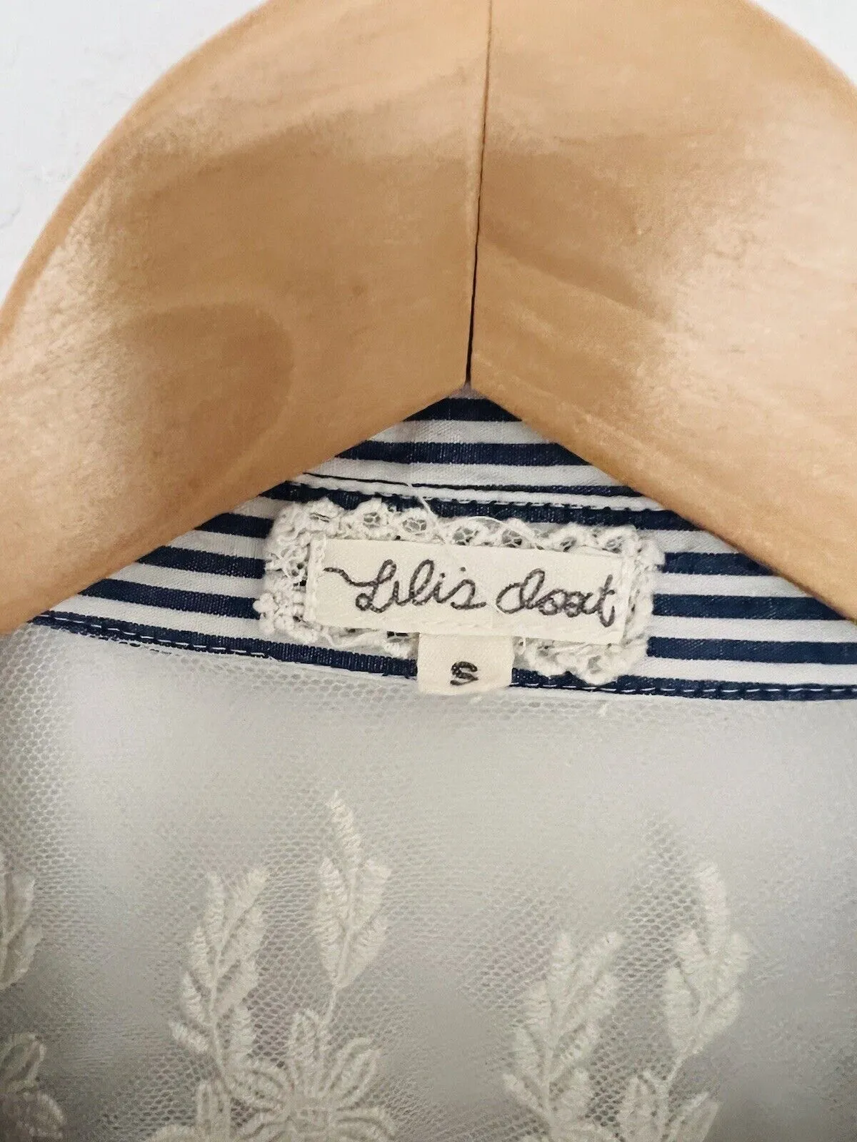ANTHROPOLOGIE Lilis Closet Blue White Stripe Shirt Sz S Lace Back Tunic Top Boho
