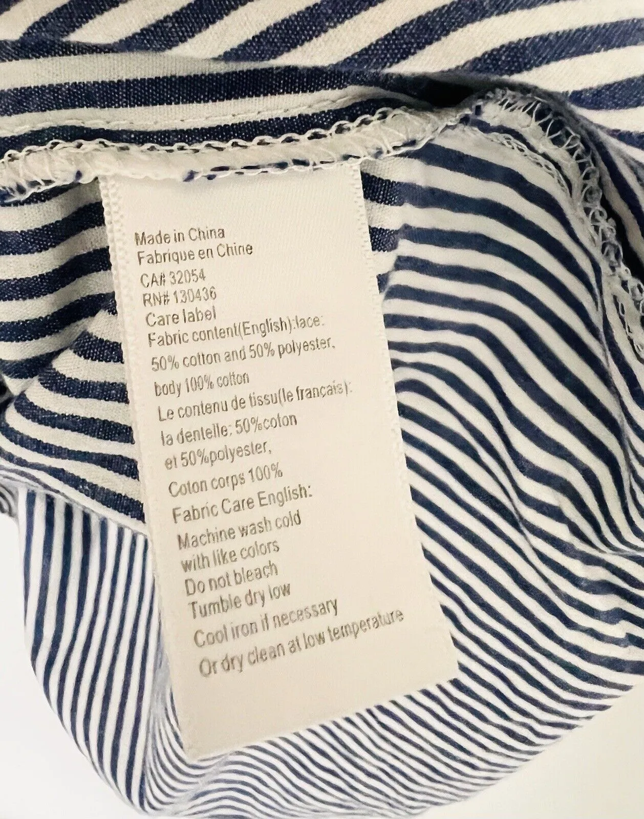 ANTHROPOLOGIE Lilis Closet Blue White Stripe Shirt Sz S Lace Back Tunic Top Boho