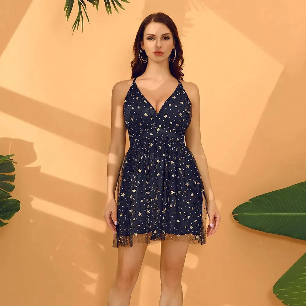 Backless V-Neck Sequin Dress - Elegant Evening Wear