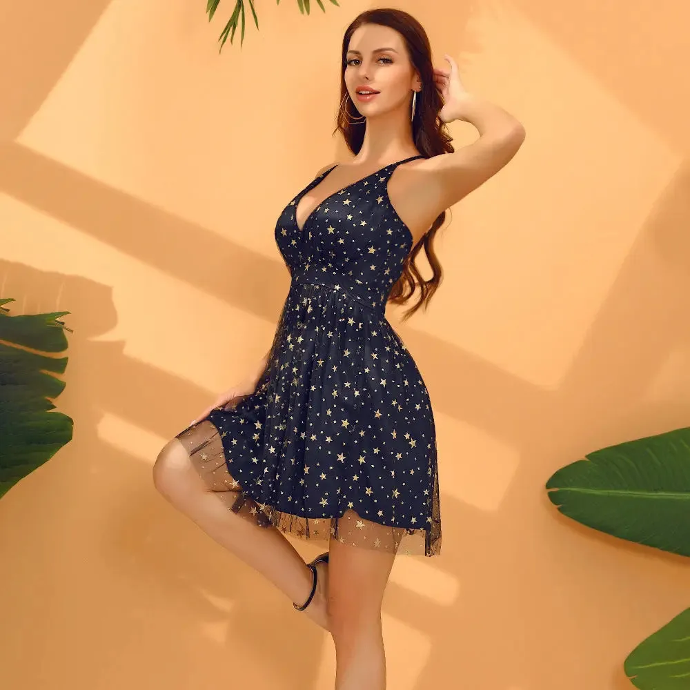 Backless V-Neck Sequin Dress - Elegant Evening Wear