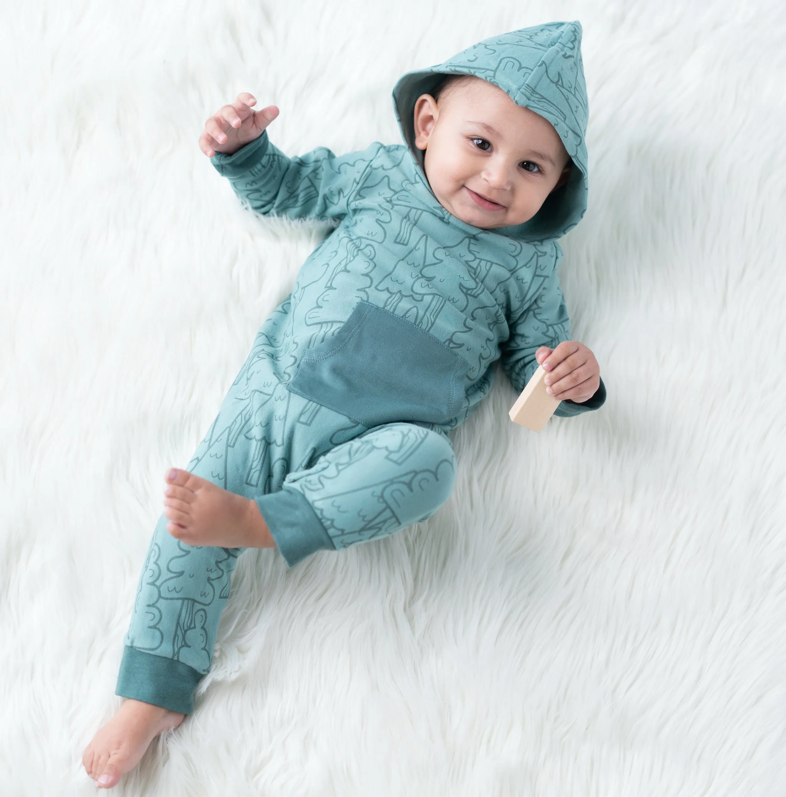 Bamboo Fleece Hooded Romper w/Zipper (Forest Print)