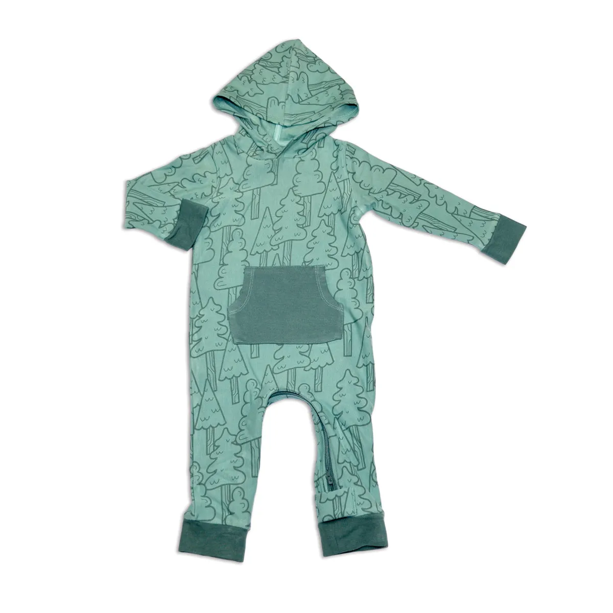 Bamboo Fleece Hooded Romper w/Zipper (Forest Print)