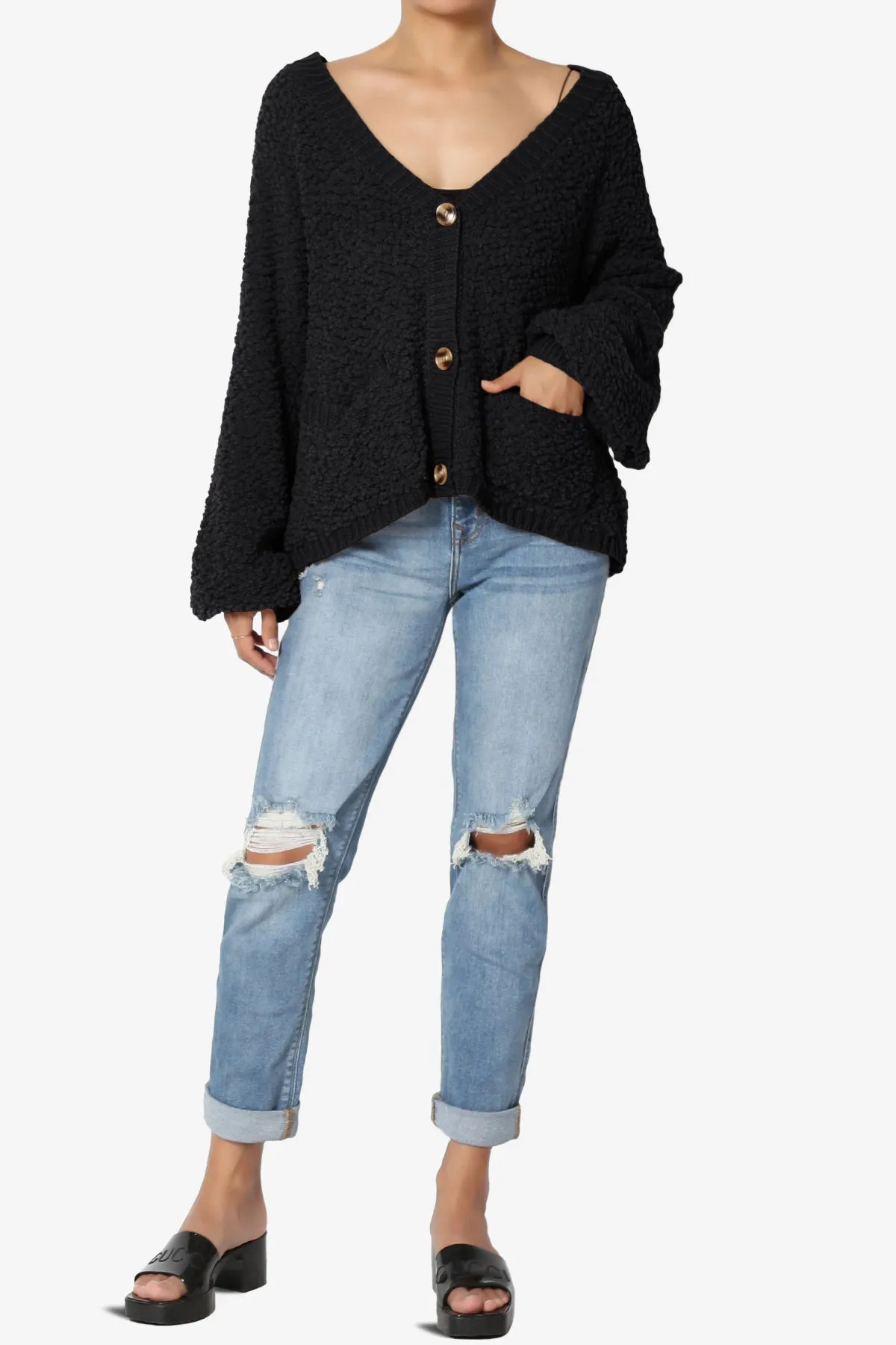 Barry Fuzzy Knit Button Boxy Crop Cardigan