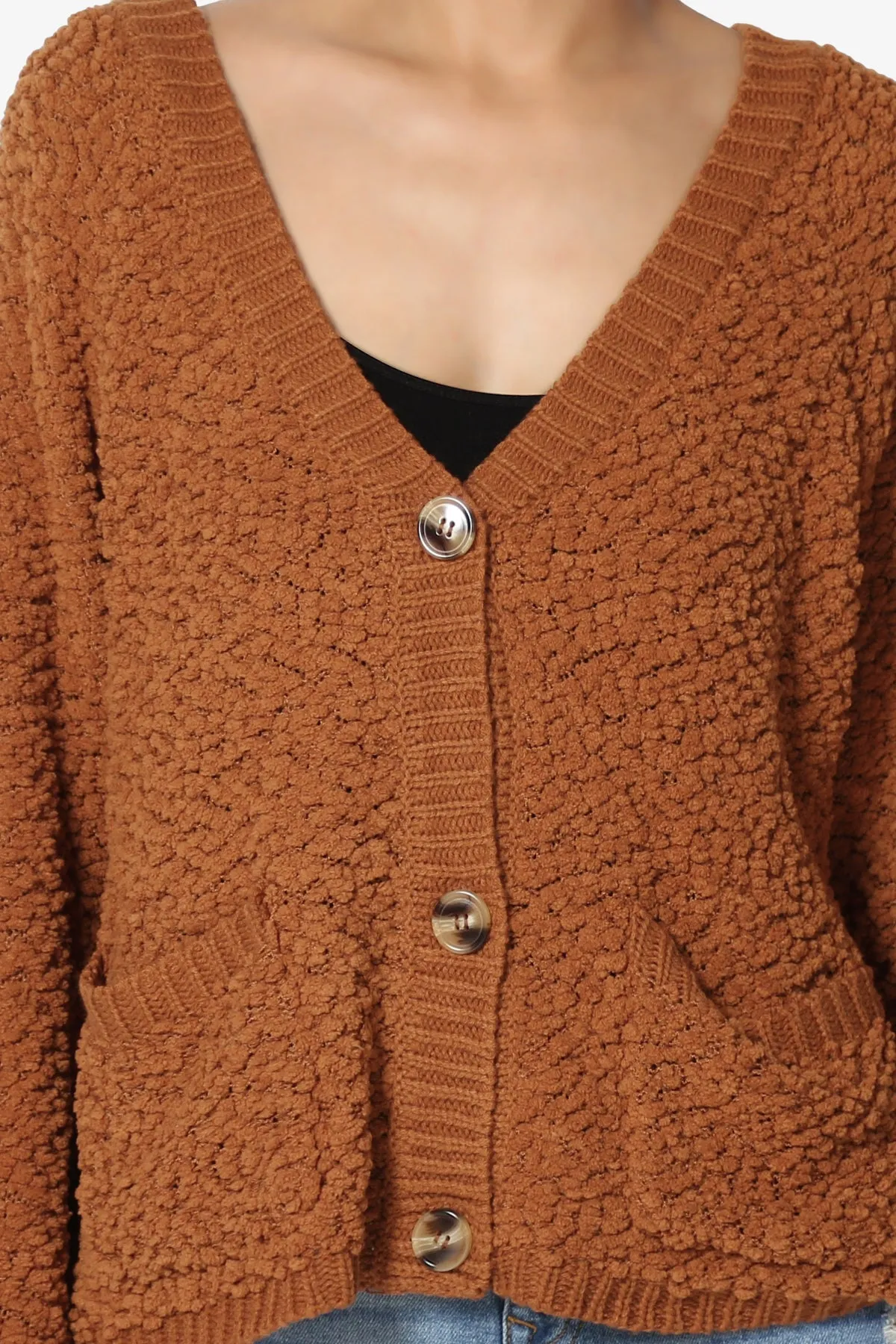 Barry Fuzzy Knit Button Boxy Crop Cardigan
