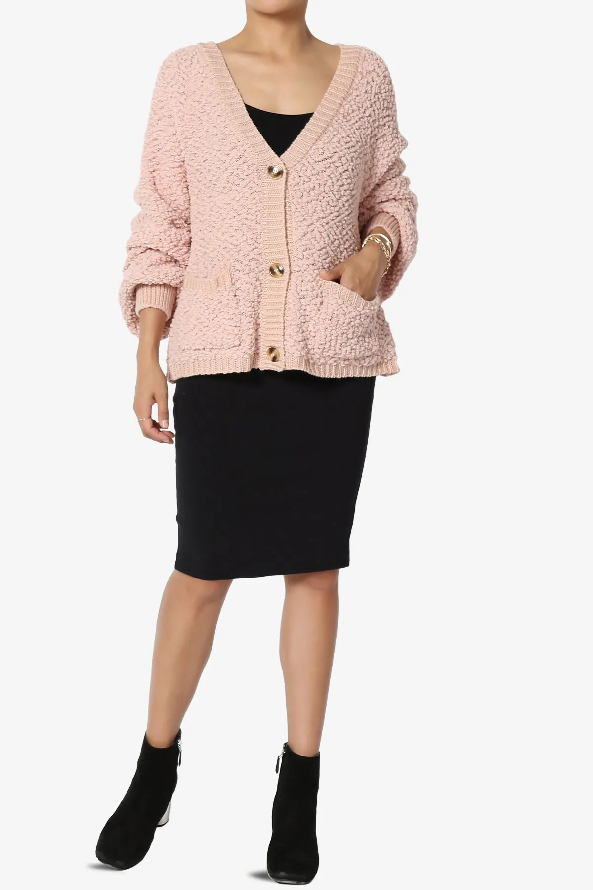 Barry Fuzzy Knit Button Boxy Crop Cardigan