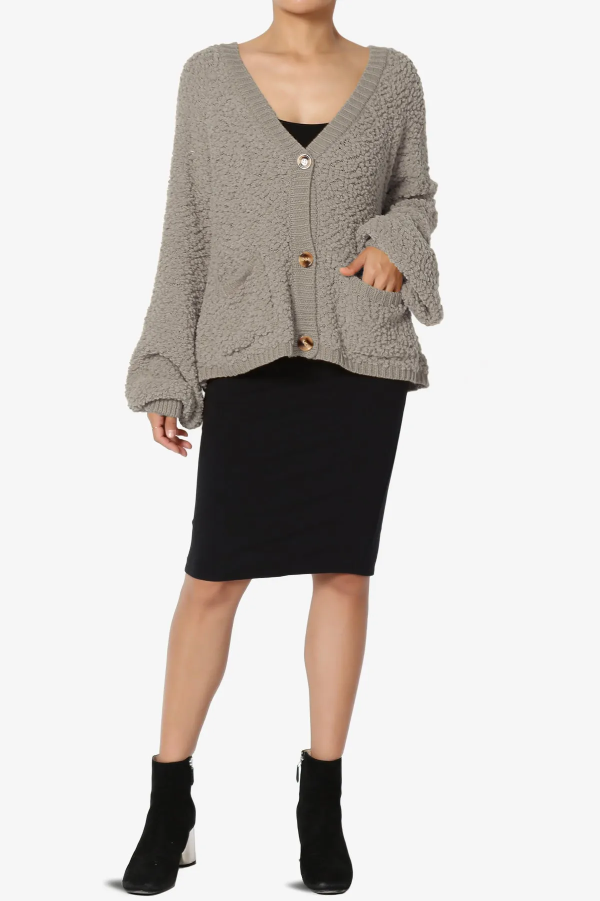 Barry Fuzzy Knit Button Boxy Crop Cardigan