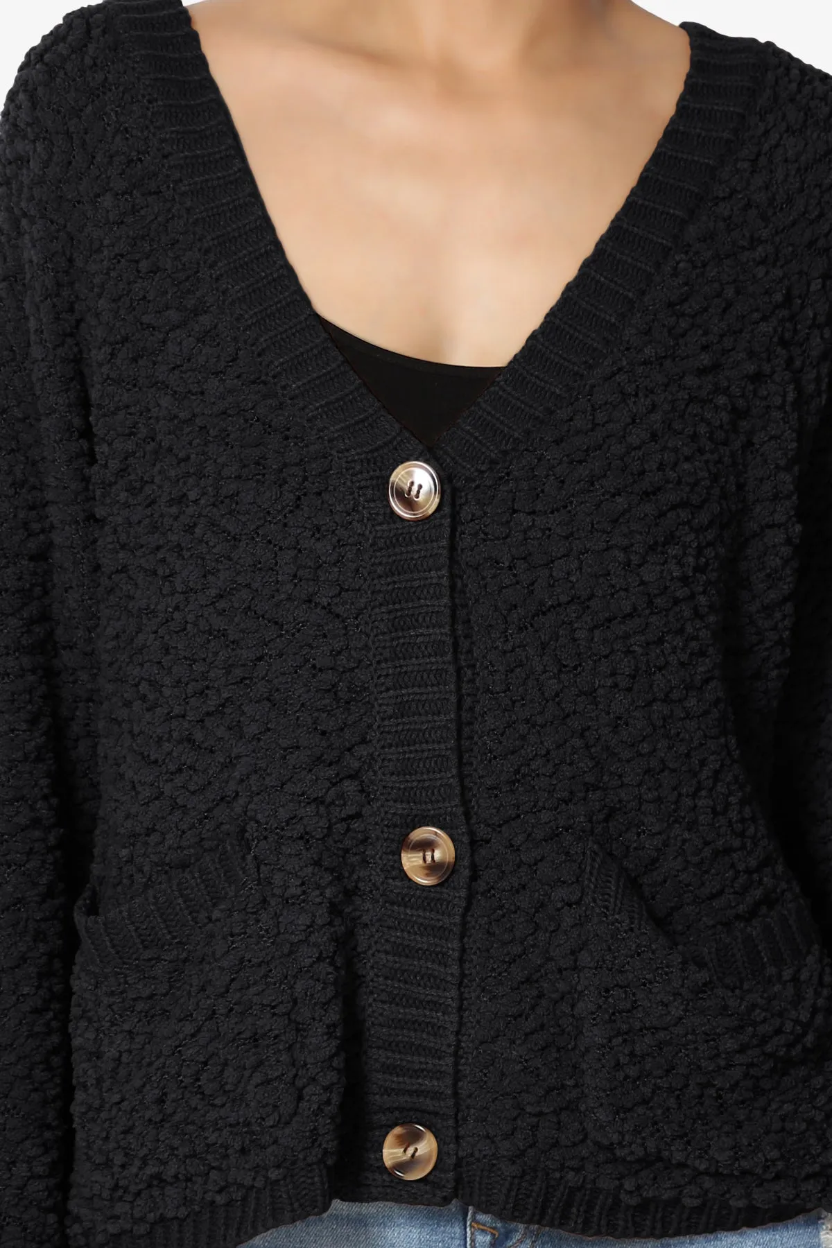 Barry Fuzzy Knit Button Boxy Crop Cardigan