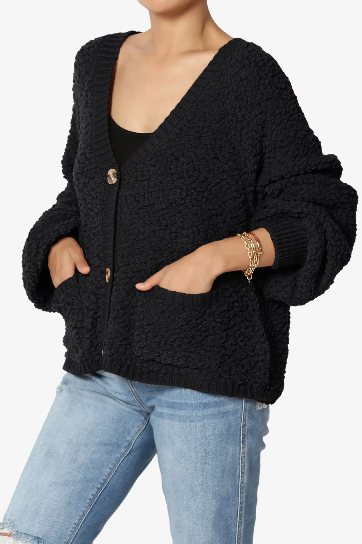 Barry Fuzzy Knit Button Boxy Crop Cardigan
