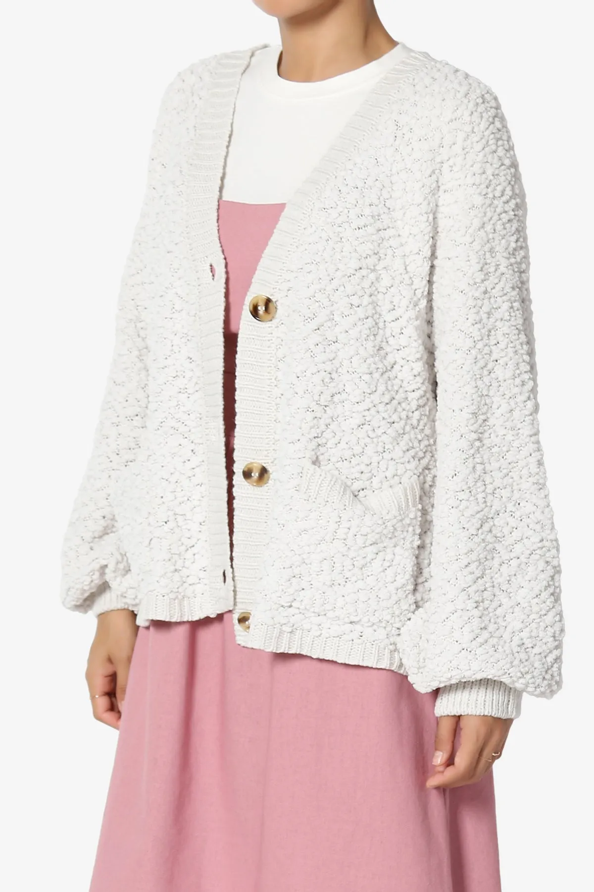 Barry Fuzzy Knit Button Boxy Crop Cardigan