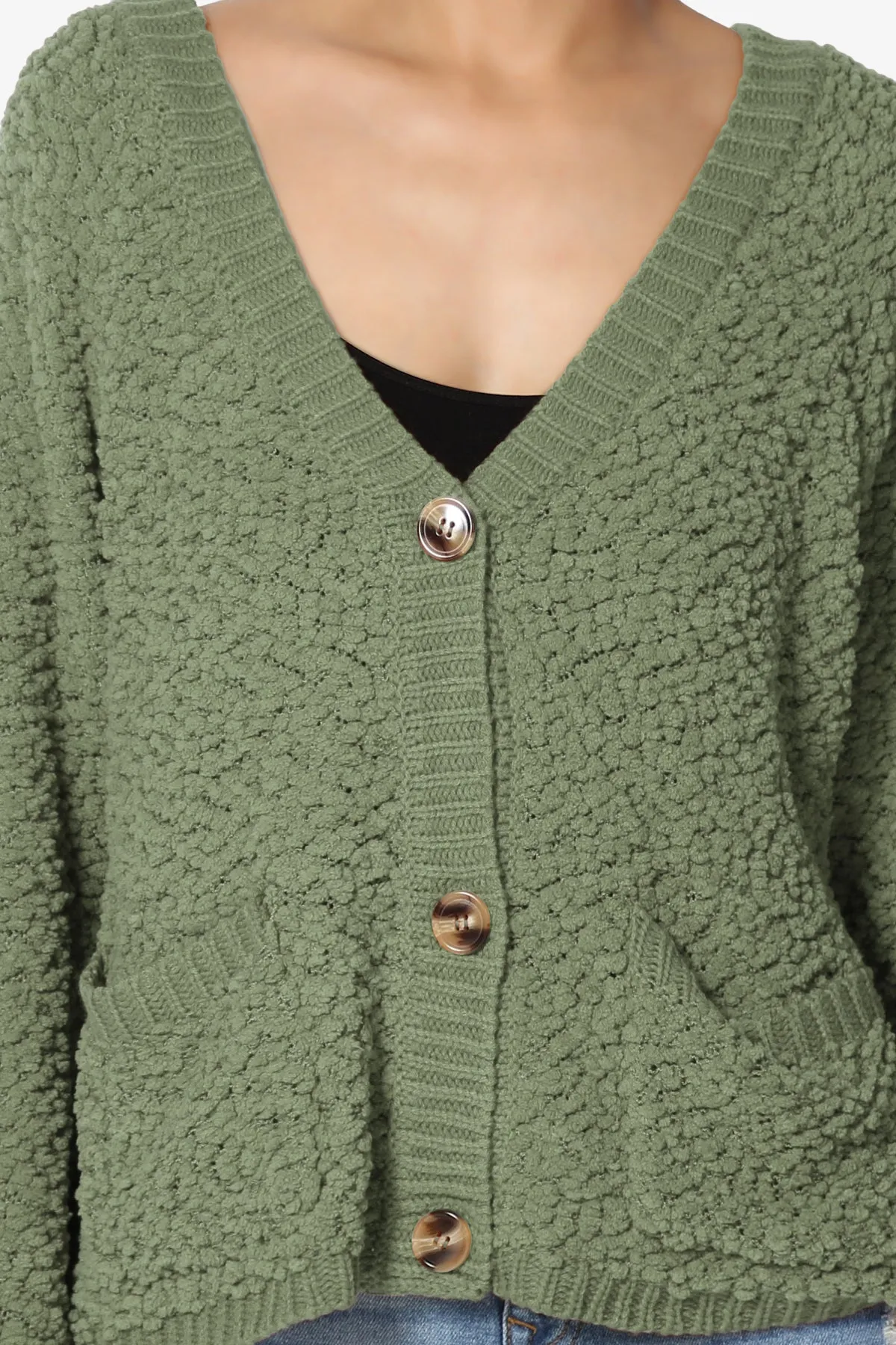 Barry Fuzzy Knit Button Boxy Crop Cardigan