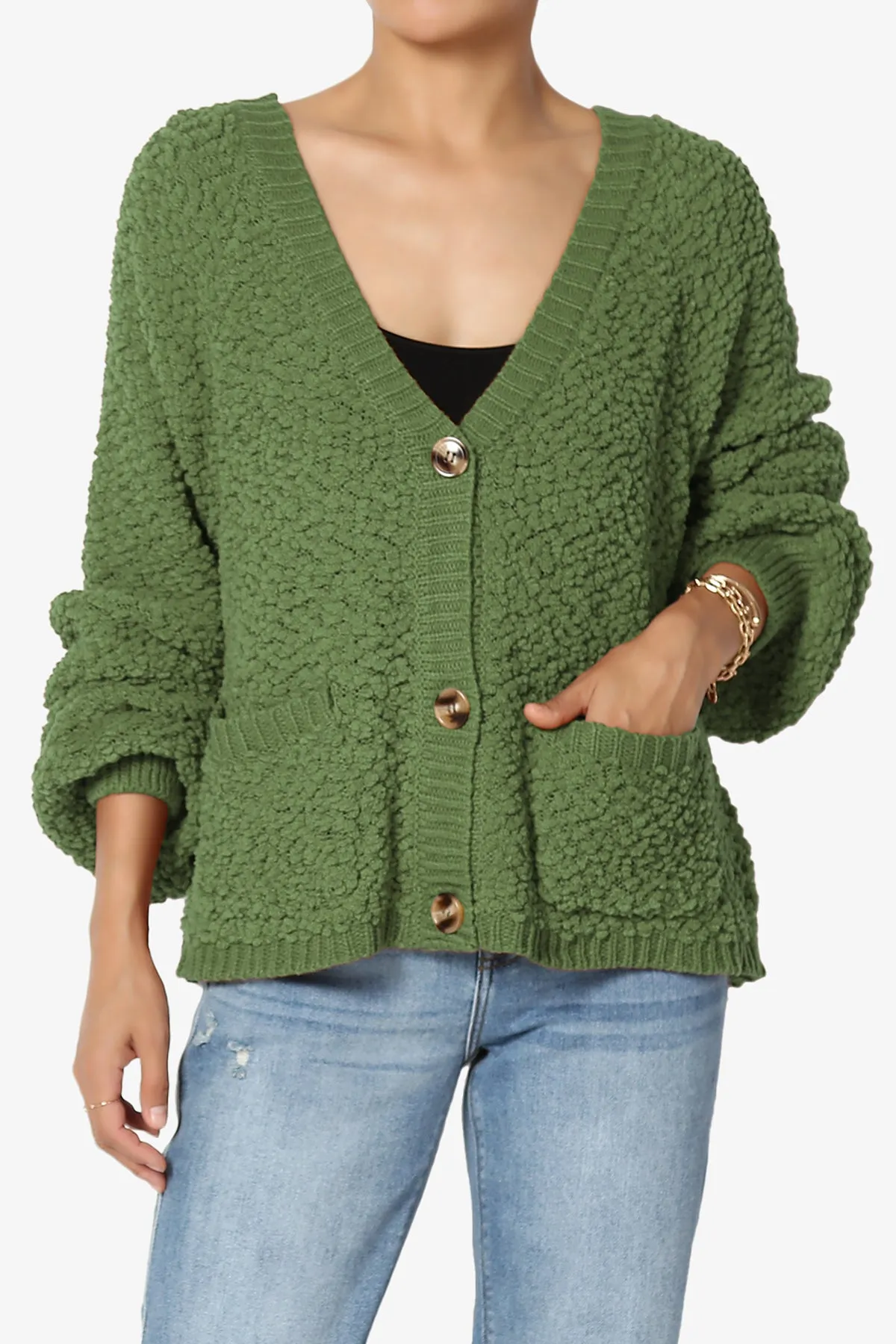 Barry Fuzzy Knit Button Boxy Crop Cardigan