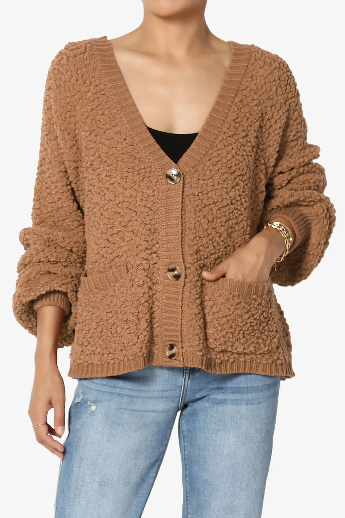 Barry Fuzzy Knit Button Boxy Crop Cardigan