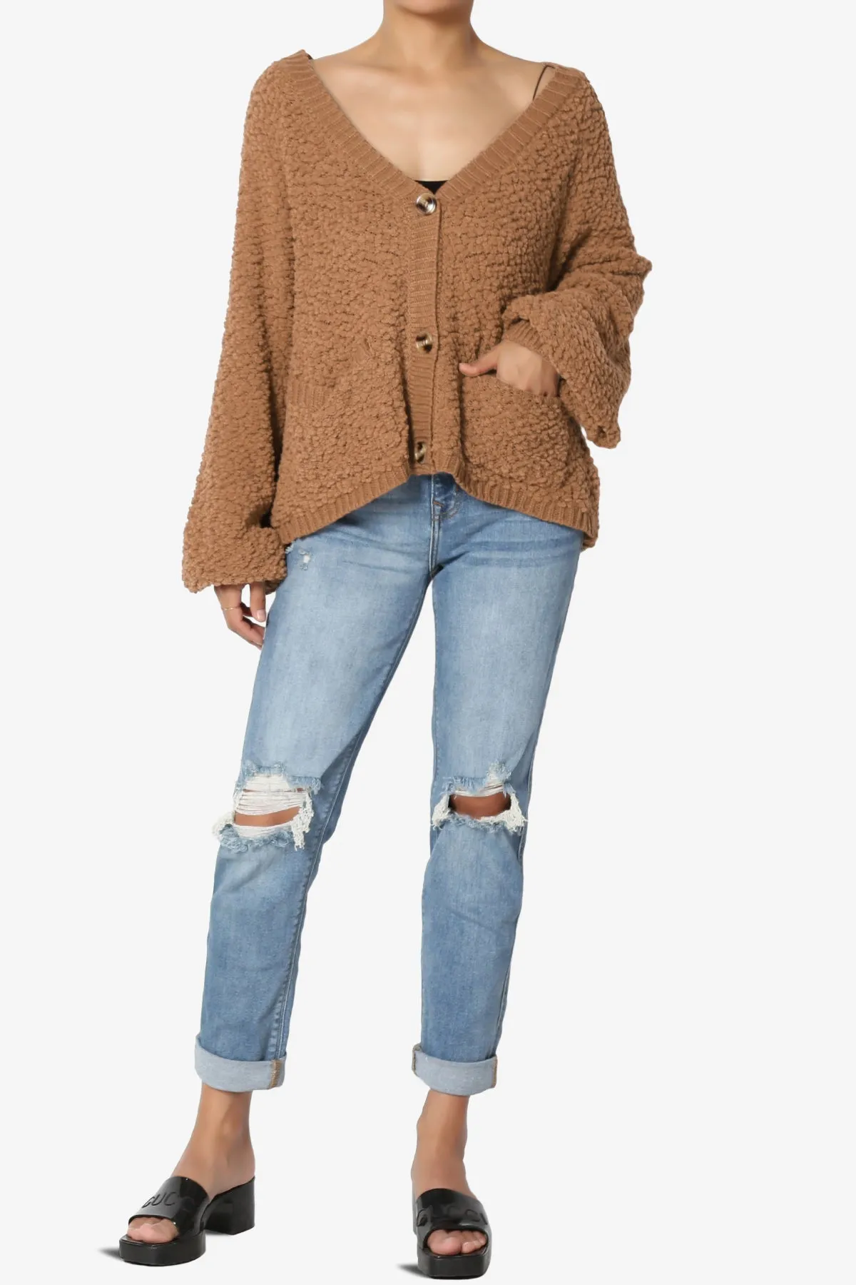 Barry Fuzzy Knit Button Boxy Crop Cardigan