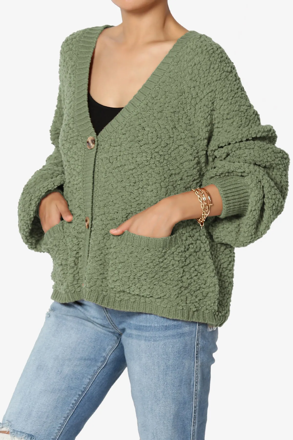 Barry Fuzzy Knit Button Boxy Crop Cardigan