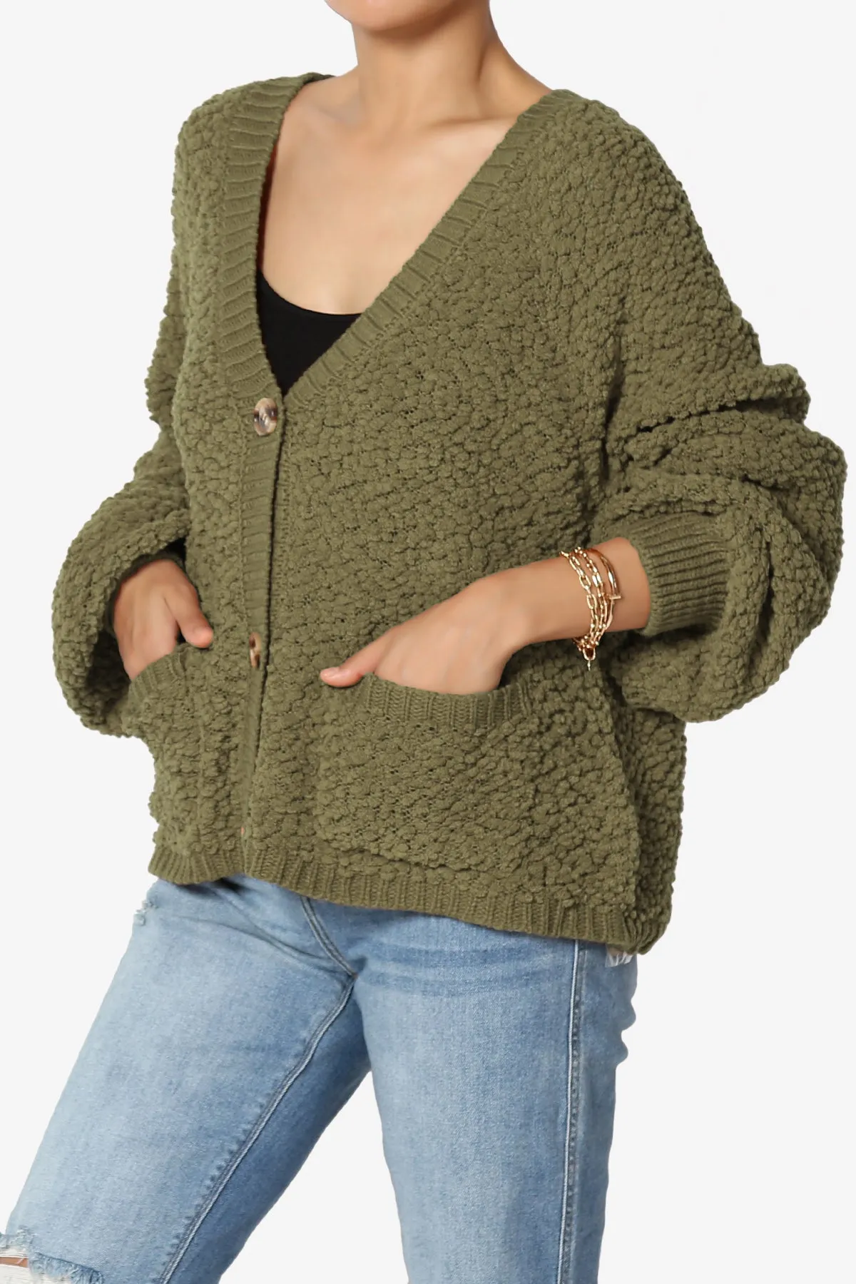 Barry Fuzzy Knit Button Boxy Crop Cardigan