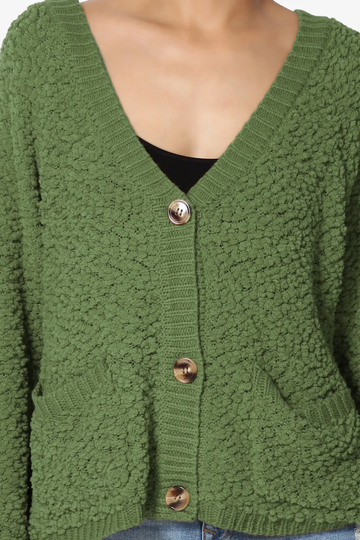 Barry Fuzzy Knit Button Boxy Crop Cardigan