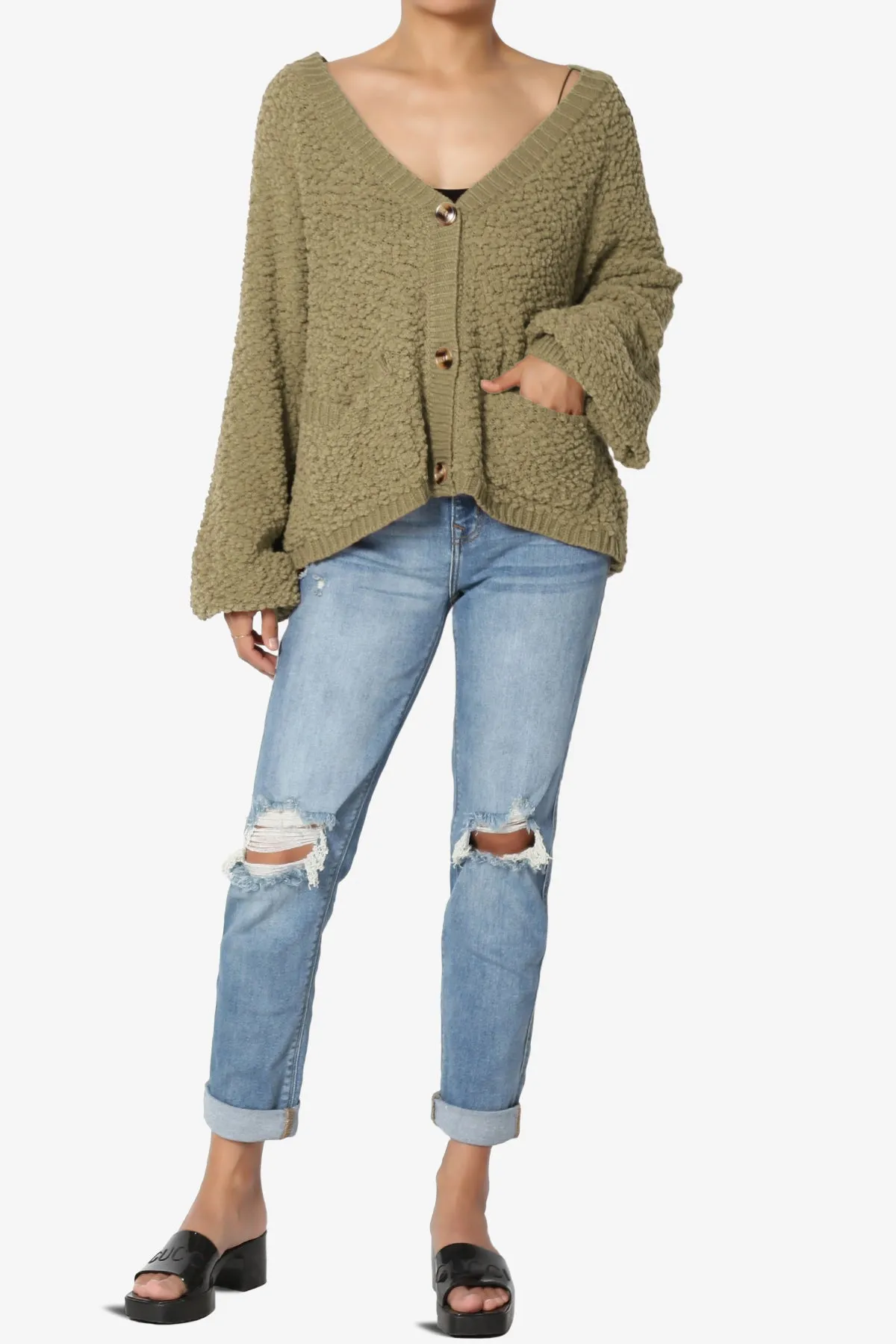 Barry Fuzzy Knit Button Boxy Crop Cardigan