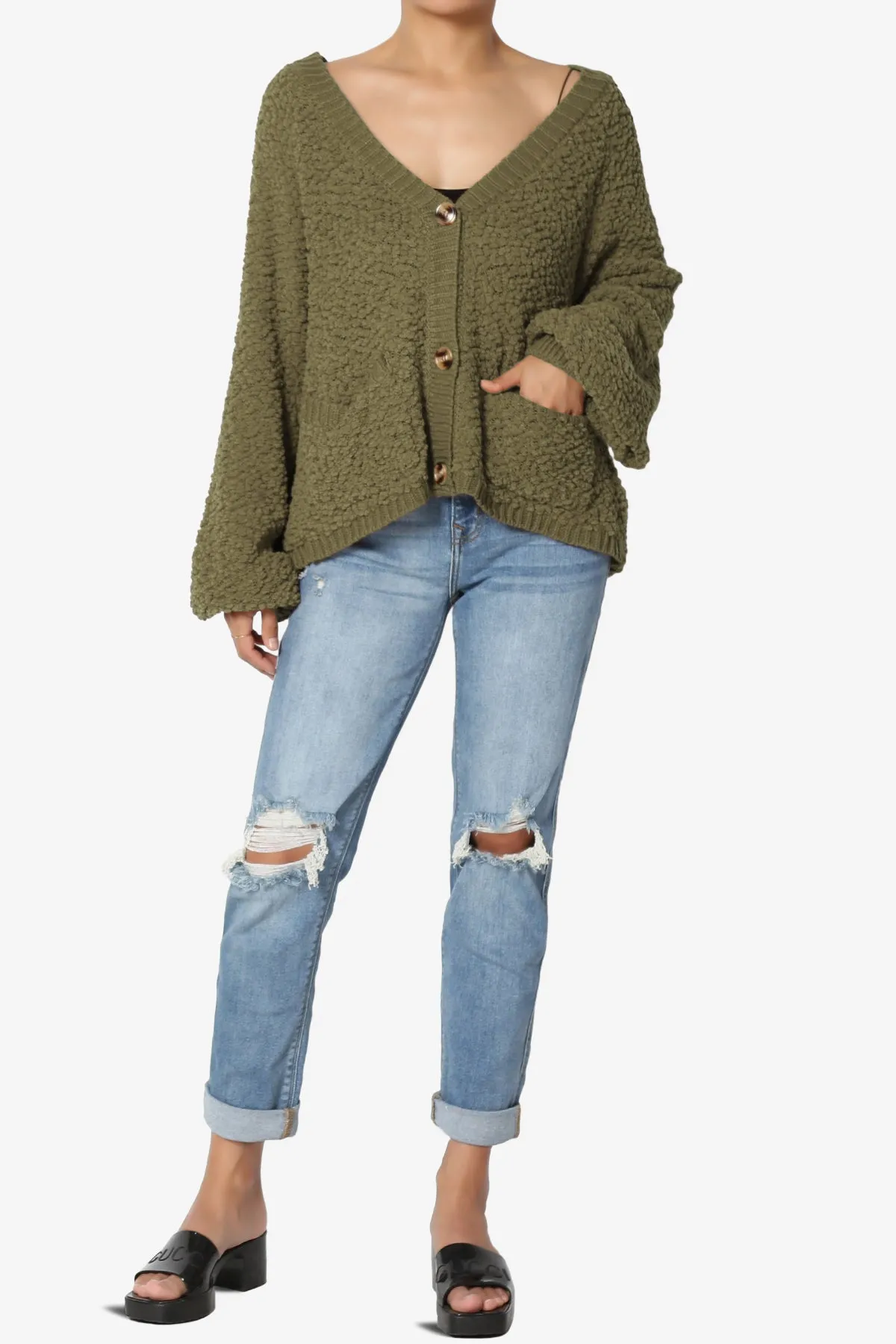 Barry Fuzzy Knit Button Boxy Crop Cardigan