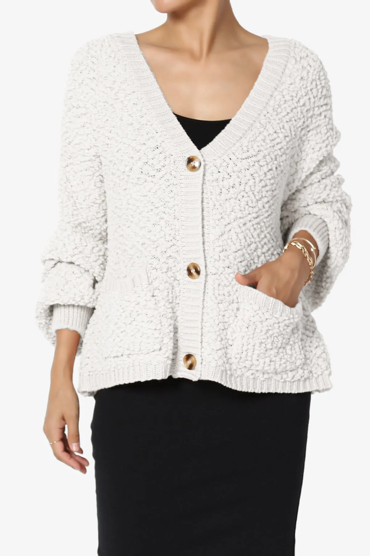 Barry Fuzzy Knit Button Boxy Crop Cardigan