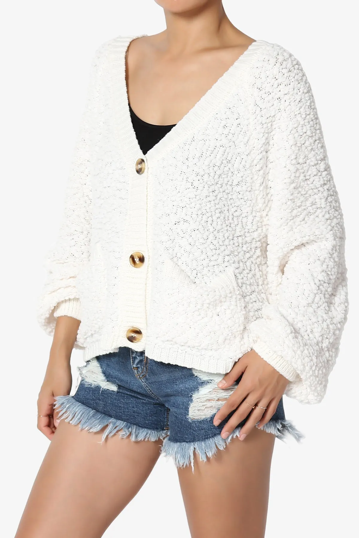 Barry Fuzzy Knit Button Boxy Crop Cardigan