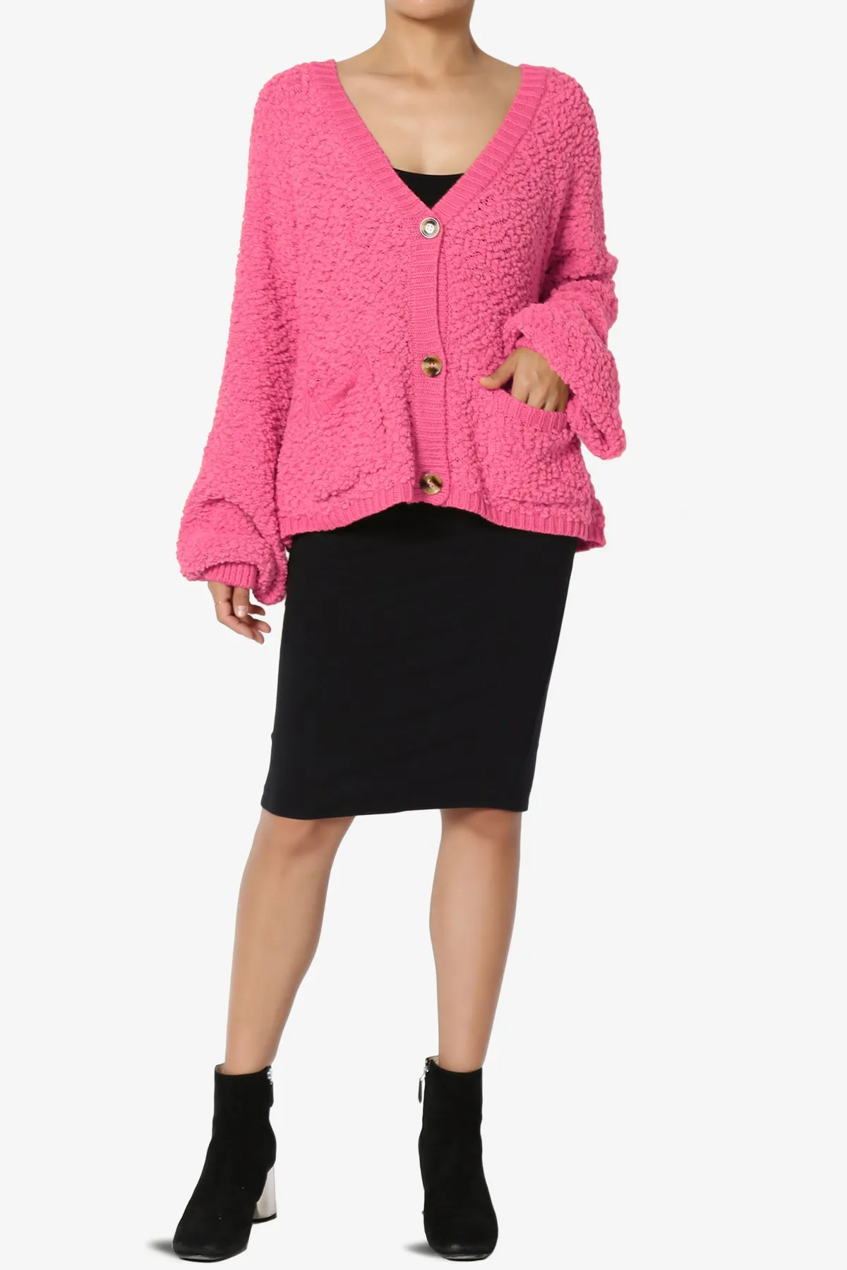 Barry Fuzzy Knit Button Boxy Crop Cardigan
