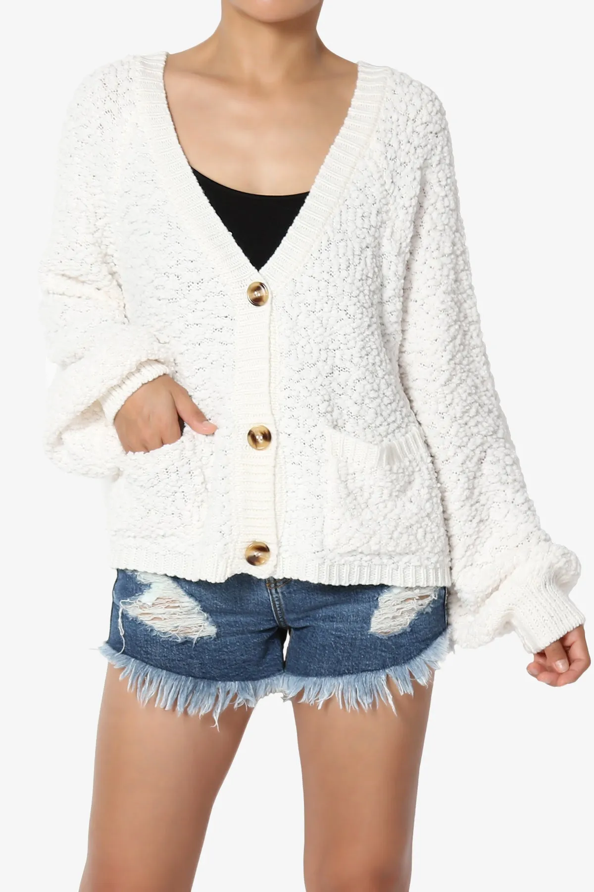 Barry Fuzzy Knit Button Boxy Crop Cardigan