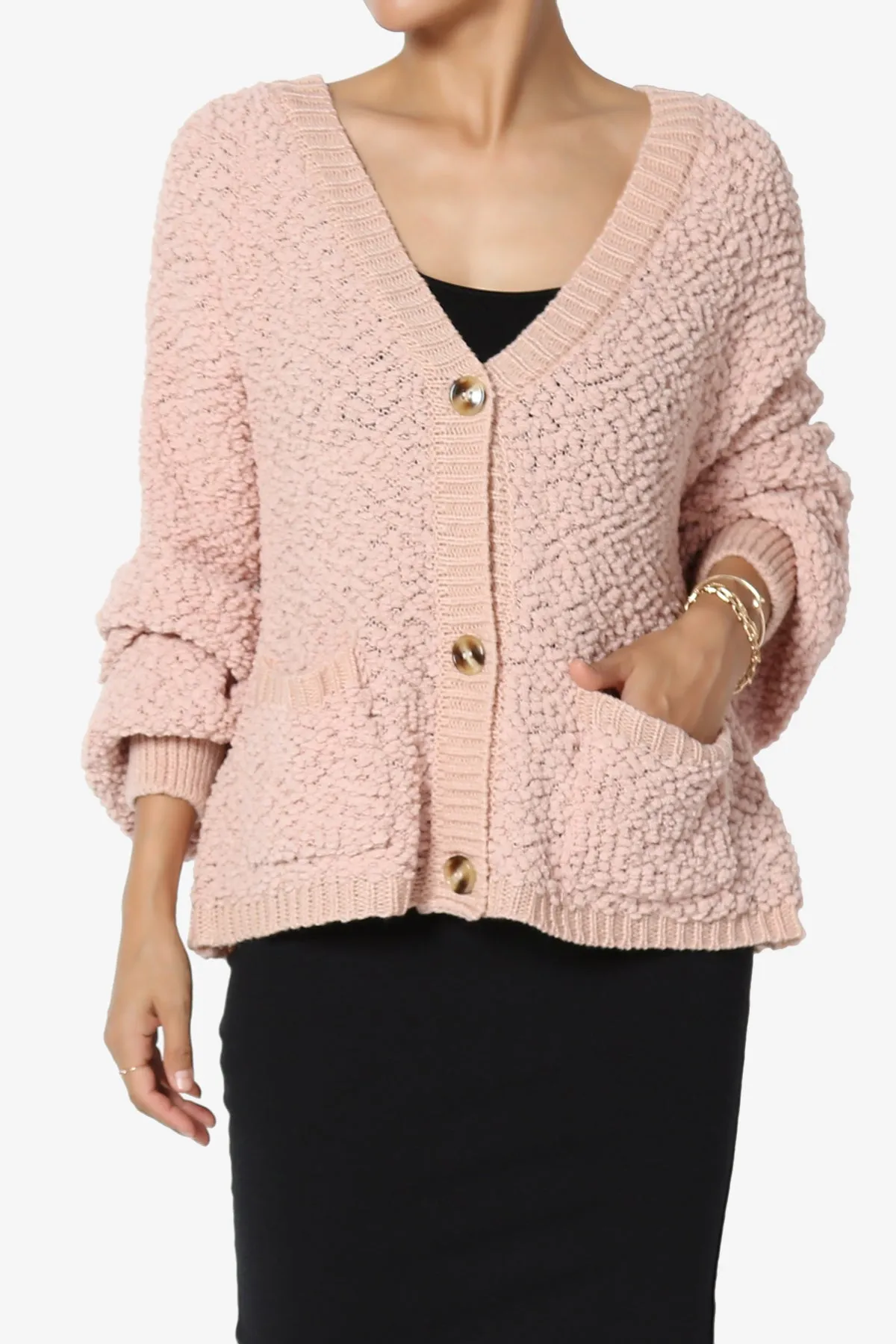 Barry Fuzzy Knit Button Boxy Crop Cardigan