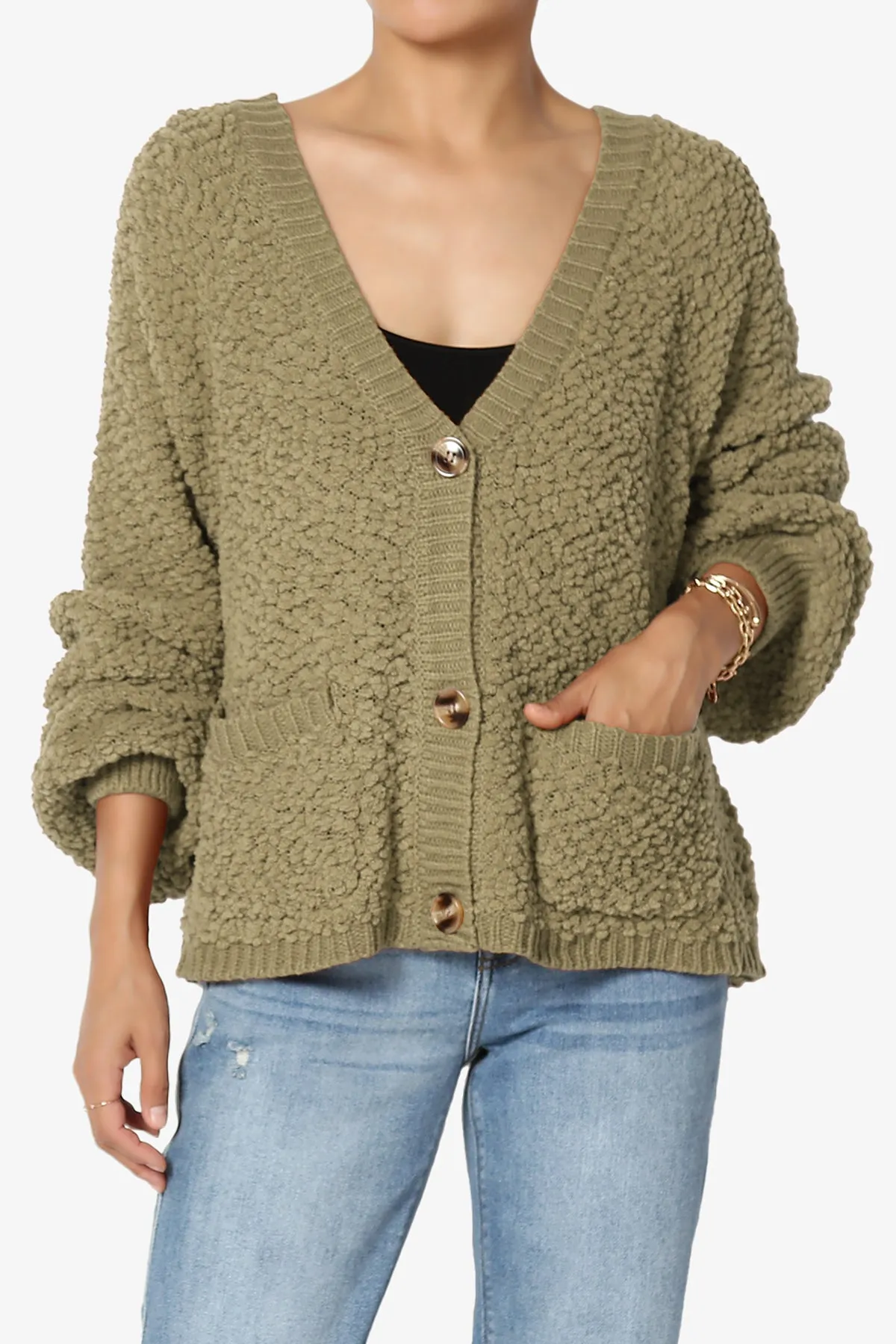 Barry Fuzzy Knit Button Boxy Crop Cardigan