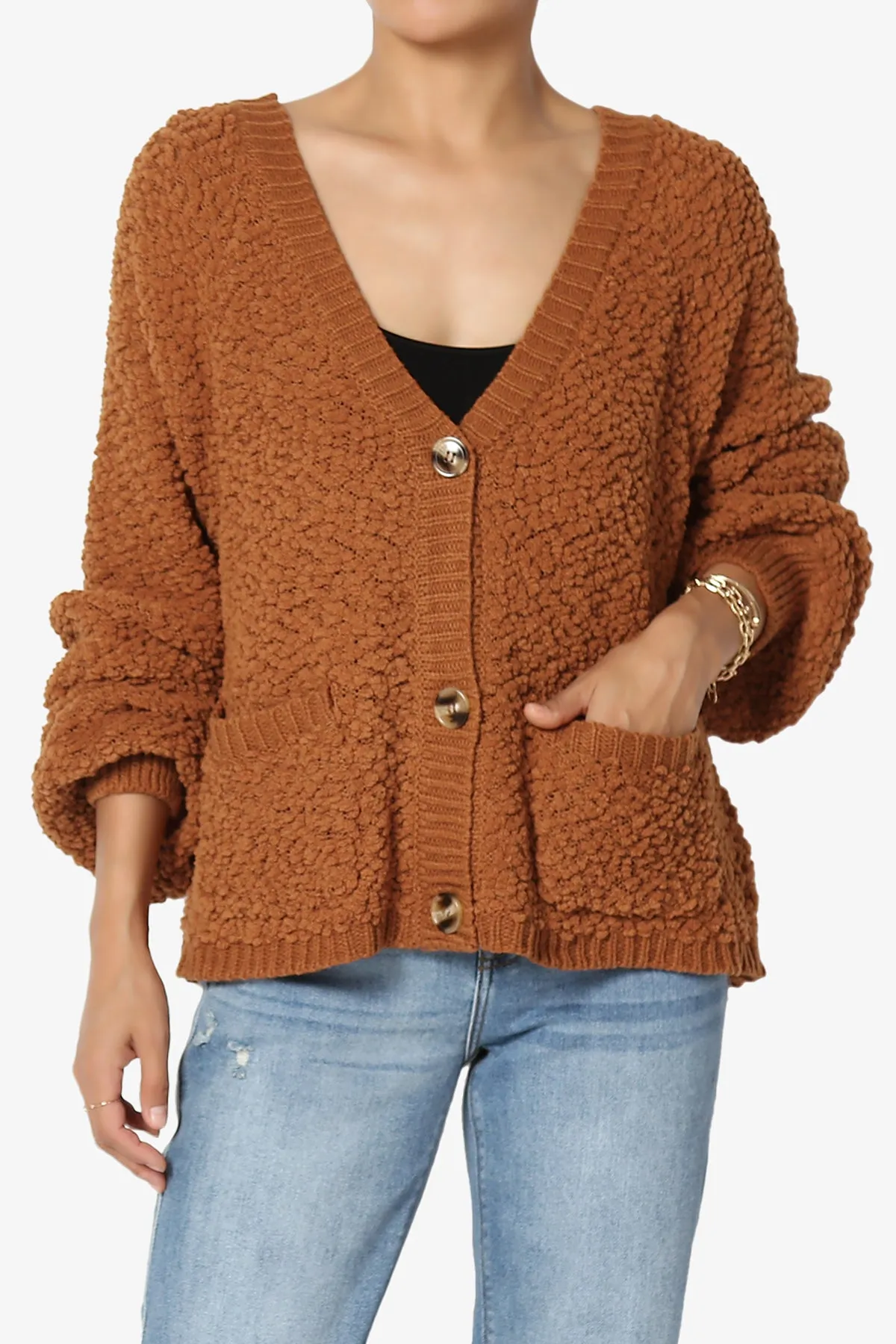 Barry Fuzzy Knit Button Boxy Crop Cardigan