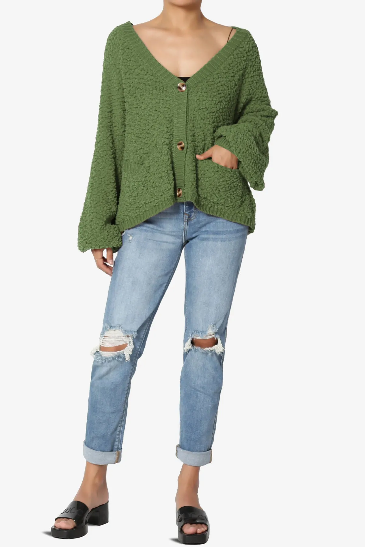 Barry Fuzzy Knit Button Boxy Crop Cardigan